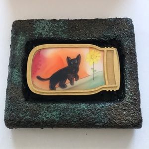 Black Cat Daisy Original Painting by Anita Ray